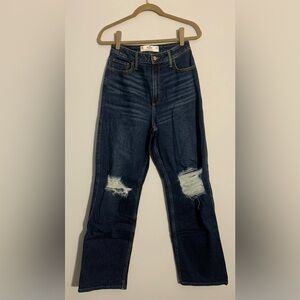 Hollister Curvy High Rise Dad Jeans Dark Wash Distressed Size 5/27
